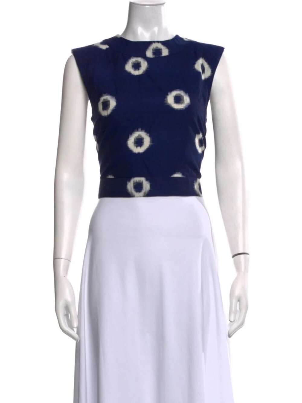 EUC Julia Amory Park Avenue Slim Top Navy Ikat Circle Crop Size XS